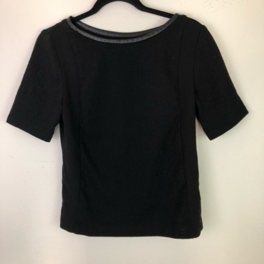 Loft Short Sleeve Shirt Faux Leather Trim Size S